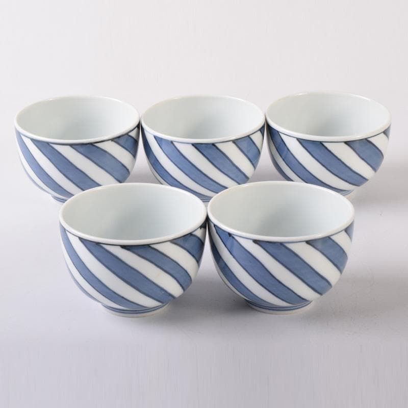 茶道具　京焼　清閑寺窯　杉田祥平造　染付　棯文　汲出碗　五客　共箱　V　7251