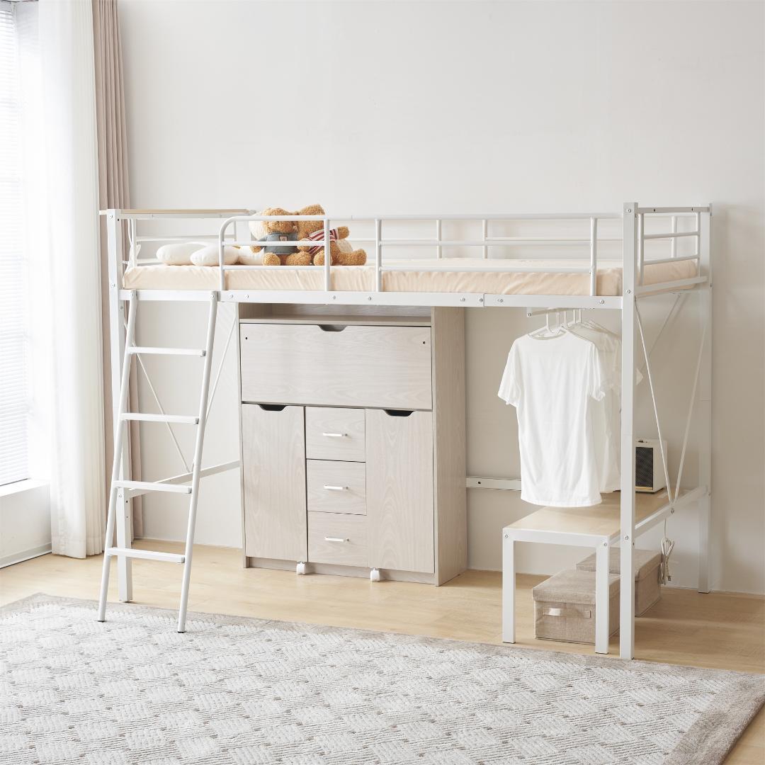 激安！ロフトベッド（S）コンセント付き 子供部屋 スチール 耐震 WHITE
