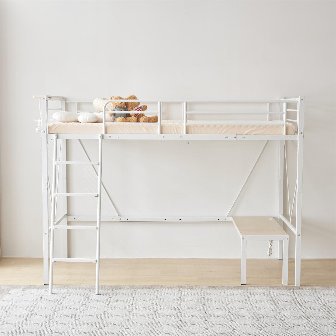 激安！ロフトベッド（S）コンセント付き 子供部屋 スチール 耐震 WHITE