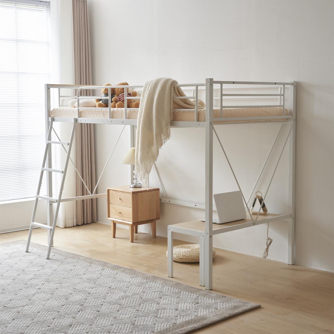 激安！ロフトベッド（S）コンセント付き 子供部屋 スチール 耐震 WHITE