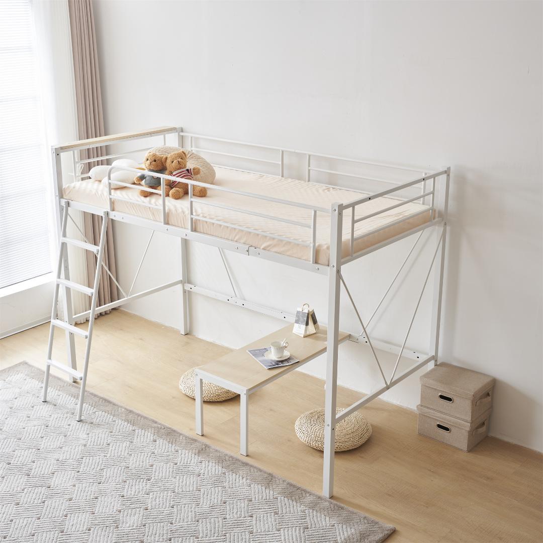 激安！ロフトベッド（S）コンセント付き 子供部屋 スチール 耐震 WHITE
