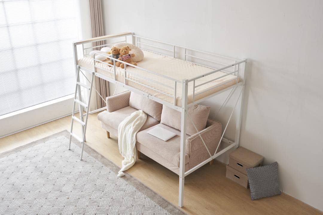 激安！ロフトベッド（S）コンセント付き 子供部屋 スチール 耐震 WHITE