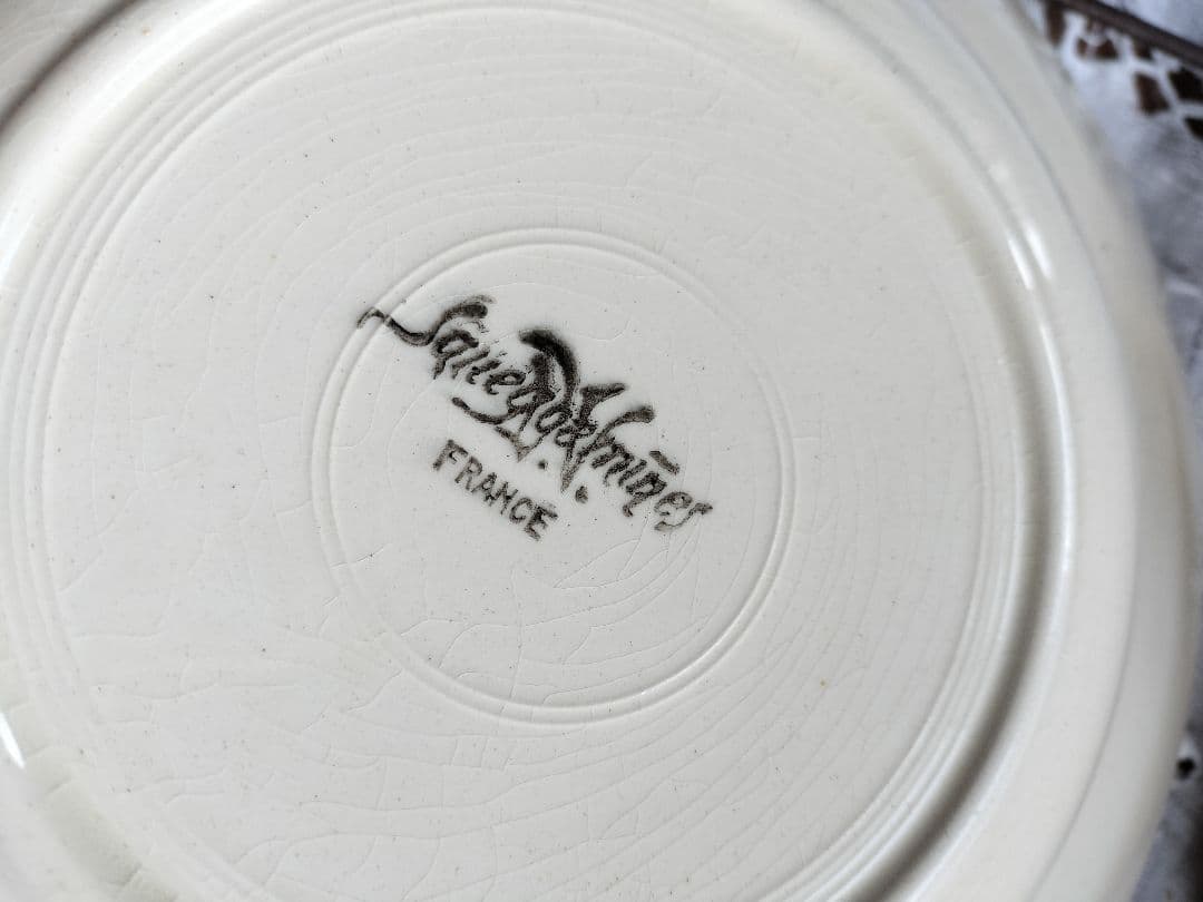 アンティーク　フランス　クリーム色　陶器　サルグミンヌ　深皿3枚セット　美品