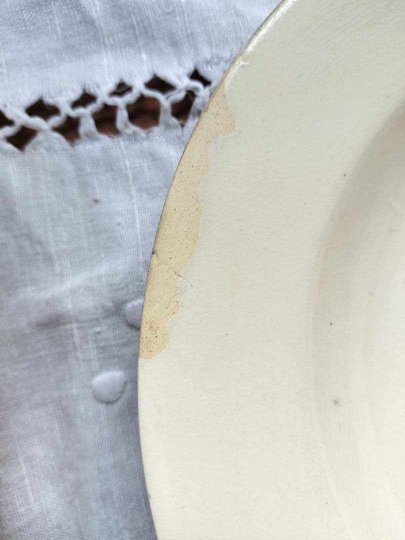 アンティーク　フランス　クリーム色　陶器　サルグミンヌ　深皿3枚セット　美品