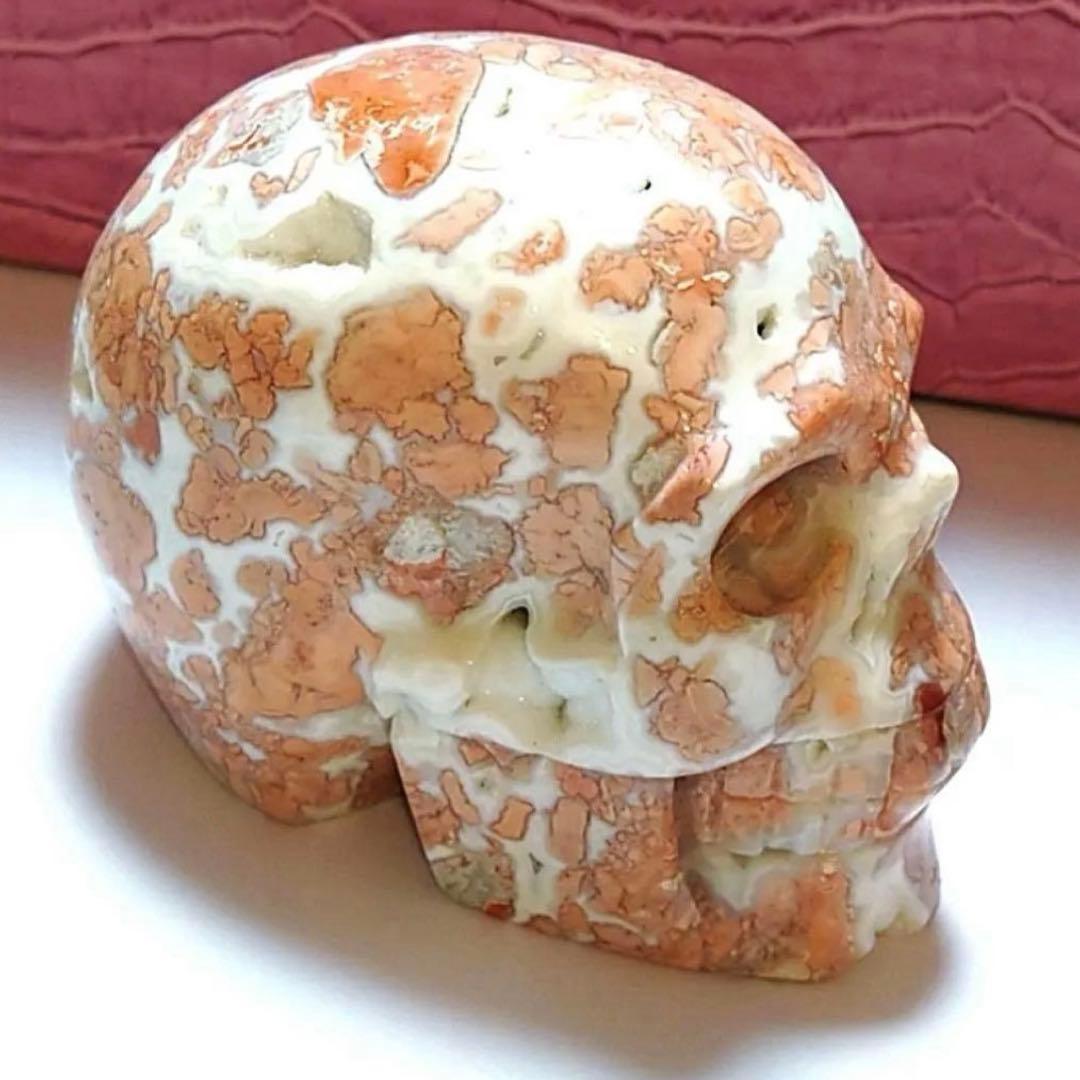 1点もの　天然石　ジオード桜瑪瑙　スカル　置き物　ピンクアゲート