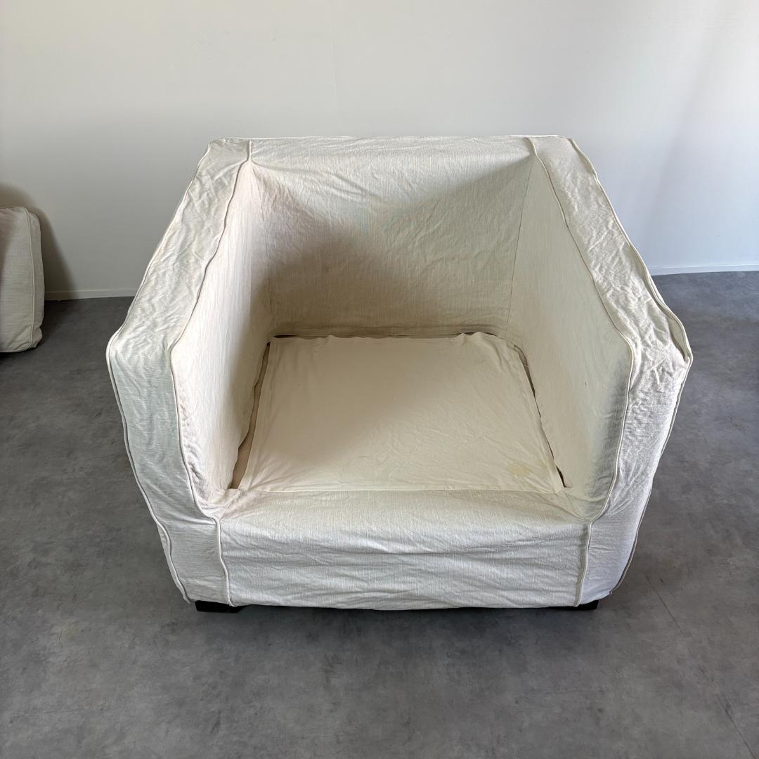 リネン　一人掛けソファ　白