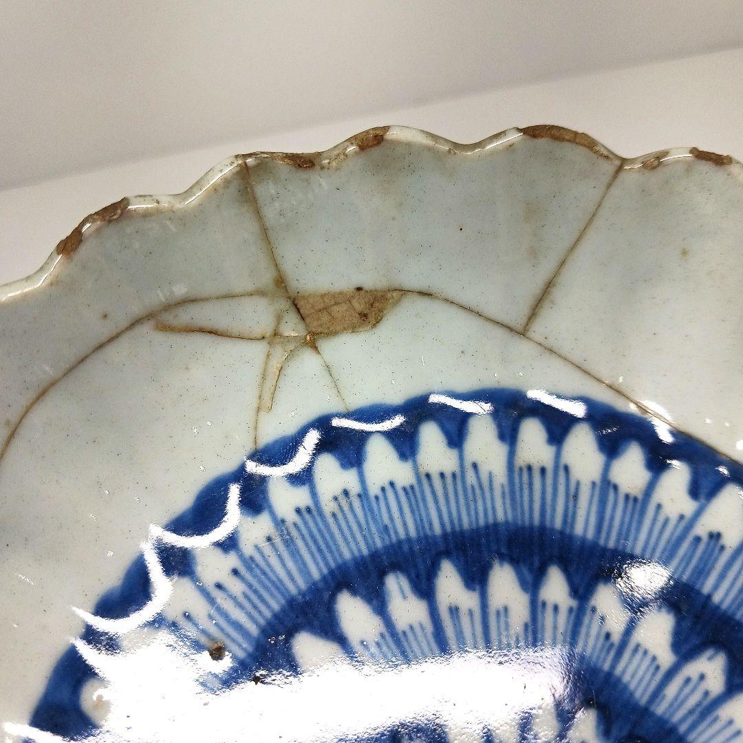 Y547-2 中国 明時代 古染付 厚手 皿 直径17cm　HHH