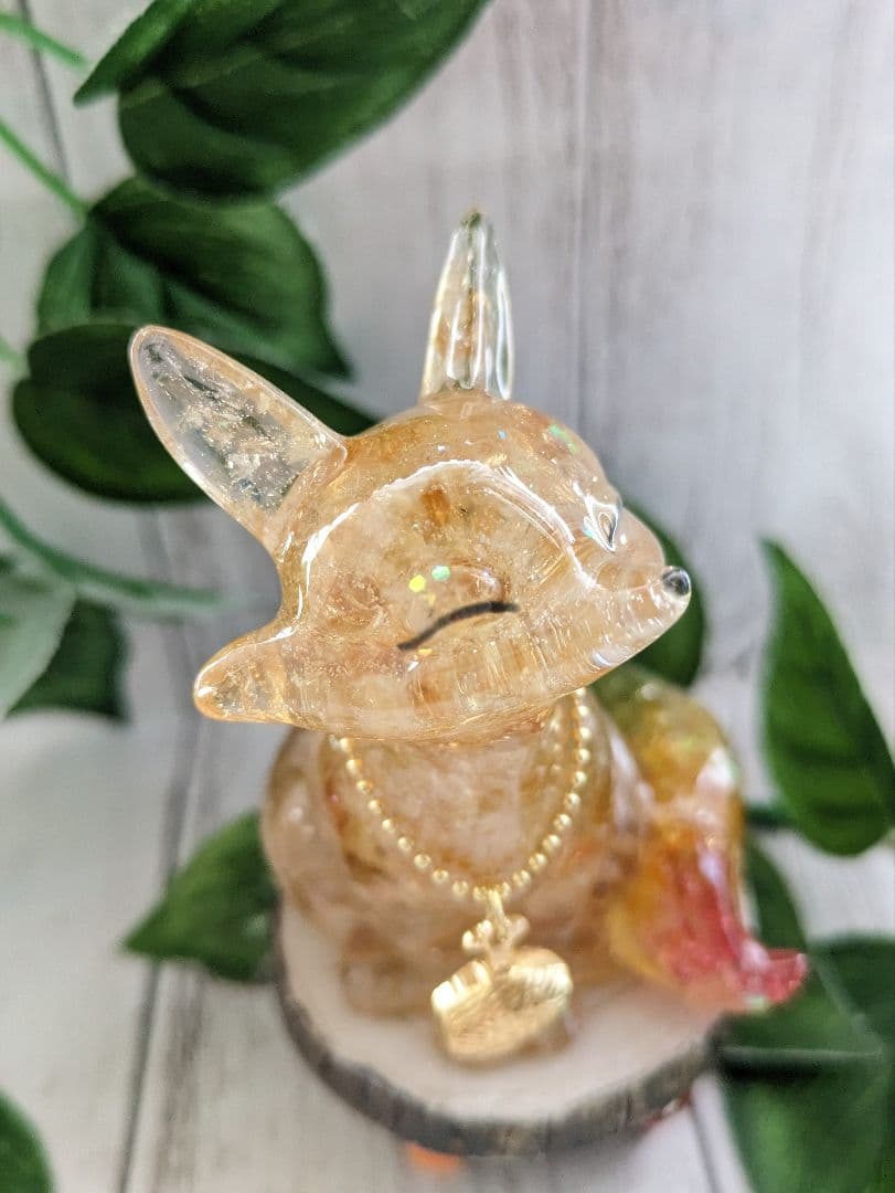 【ゼロ】虹色しっぽ！シトリンのきつねさん形オルゴナイト☆他２点