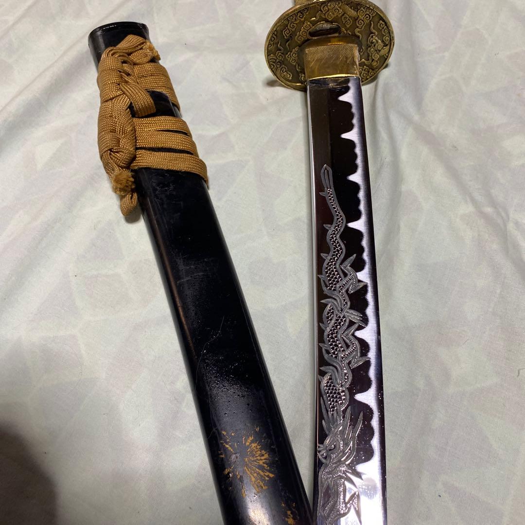 模造刀 黄色柄 雲龍楕円金鍔 花火絵黒鞘