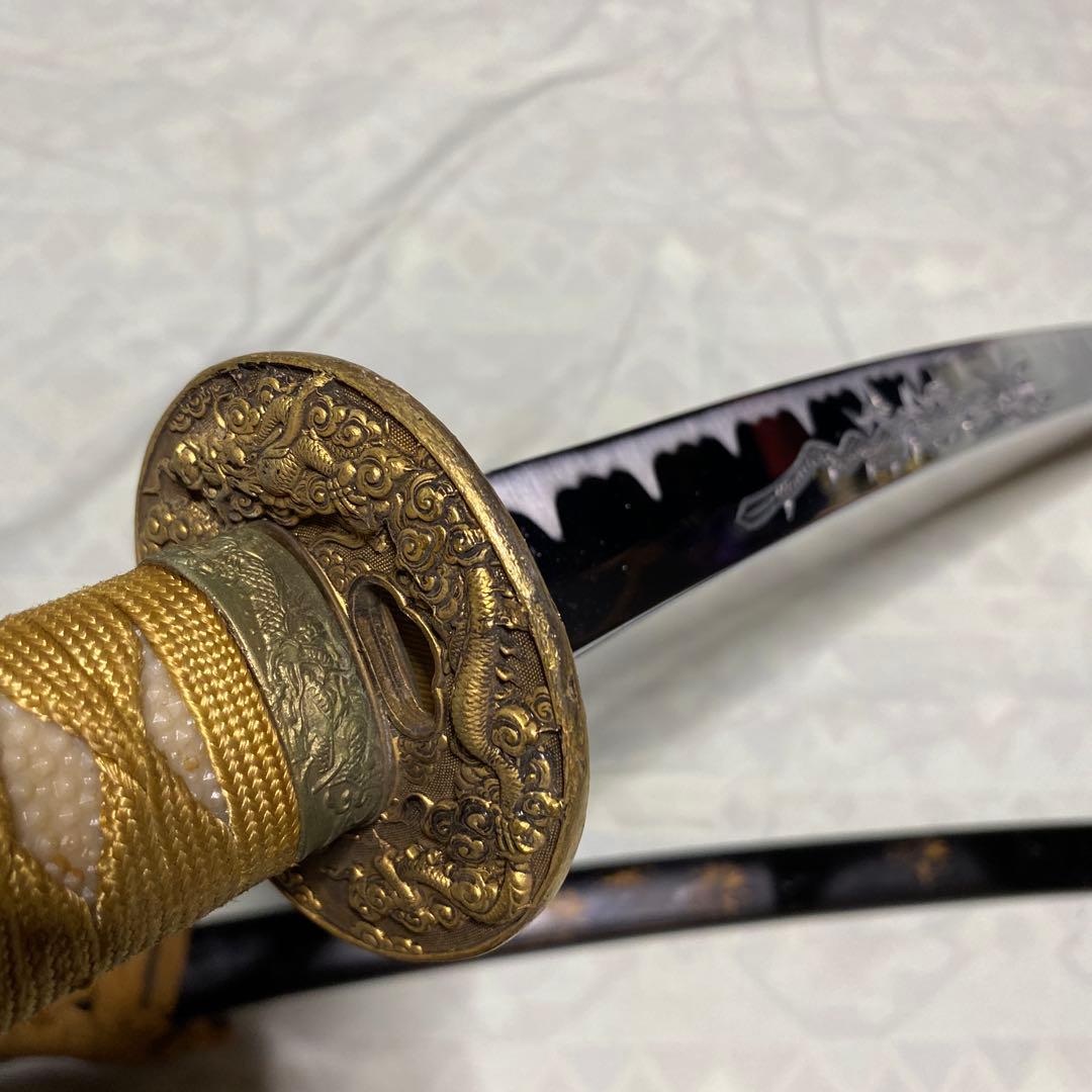 模造刀 黄色柄 雲龍楕円金鍔 花火絵黒鞘