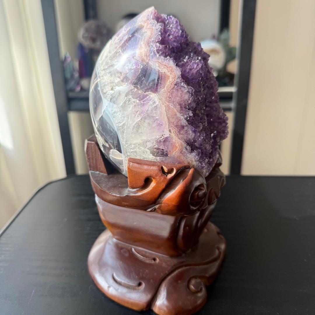 天然石アメジストのドーム　置物　台座付きNO.010915