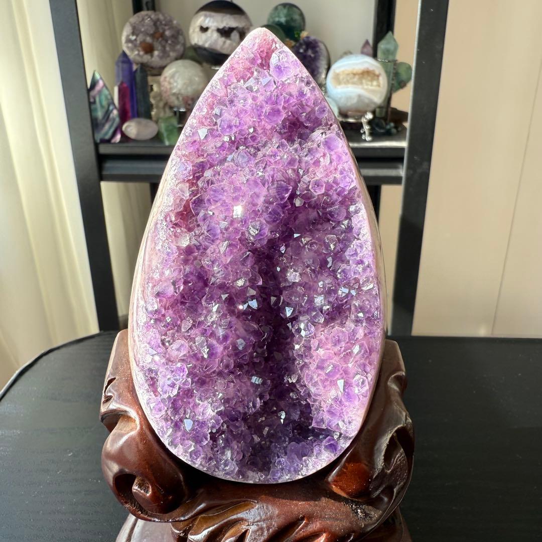 天然石アメジストのドーム　置物　台座付きNO.010915