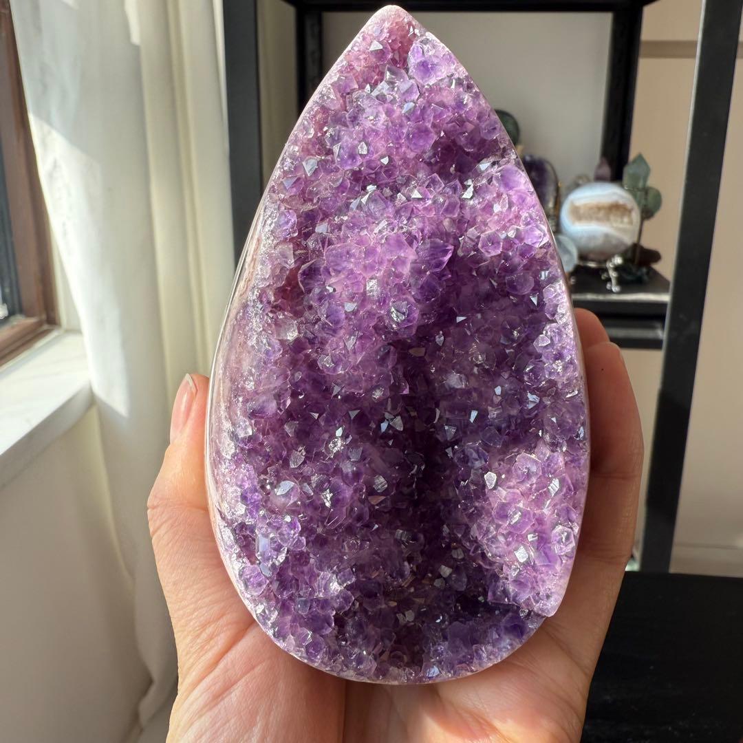 天然石アメジストのドーム　置物　台座付きNO.010915