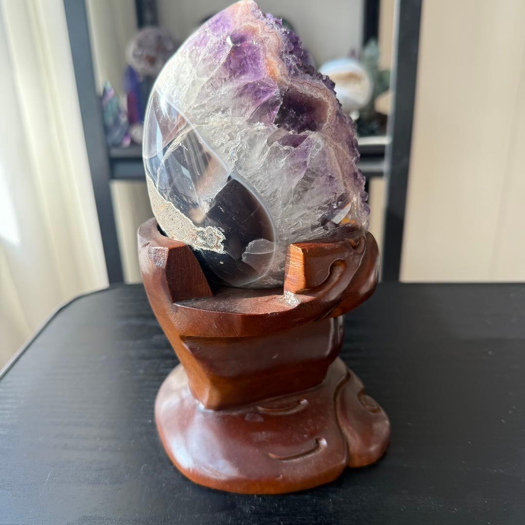 天然石アメジストのドーム　置物　台座付きNO.010915