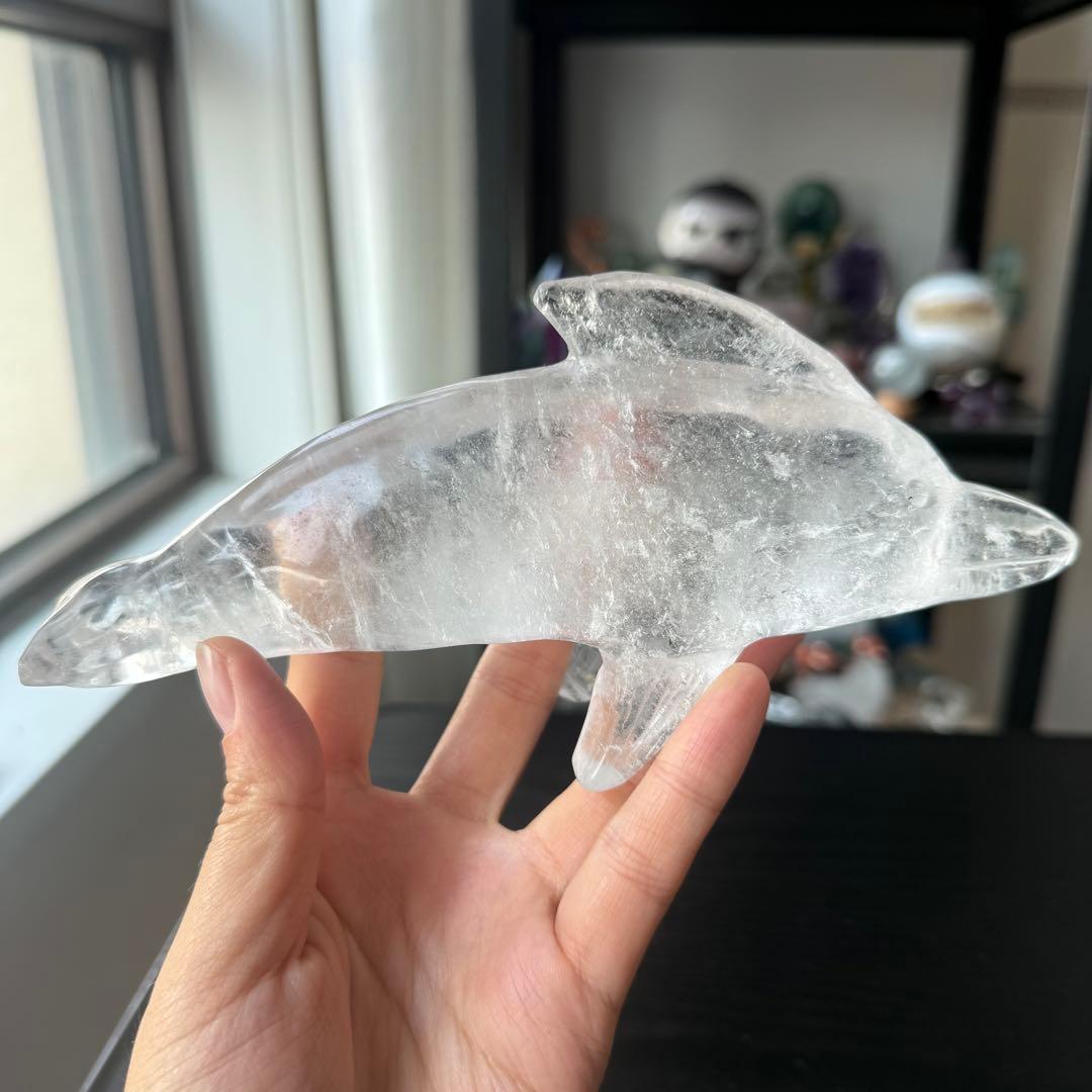 天然石水晶のイルカ　置物　彫物NO.120405
