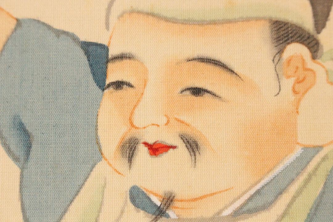 No4979 掛軸　在銘　雲海　七福神唐子図　絹本着色　合箱　神仏画　送料無料