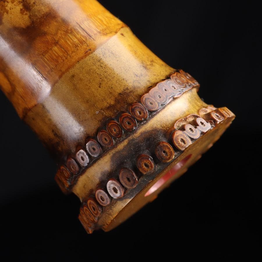 Y3273-5 琴古流 尺八 隆風銘 銀三線 螺鈿細工 全長61.5㎝ 竹製