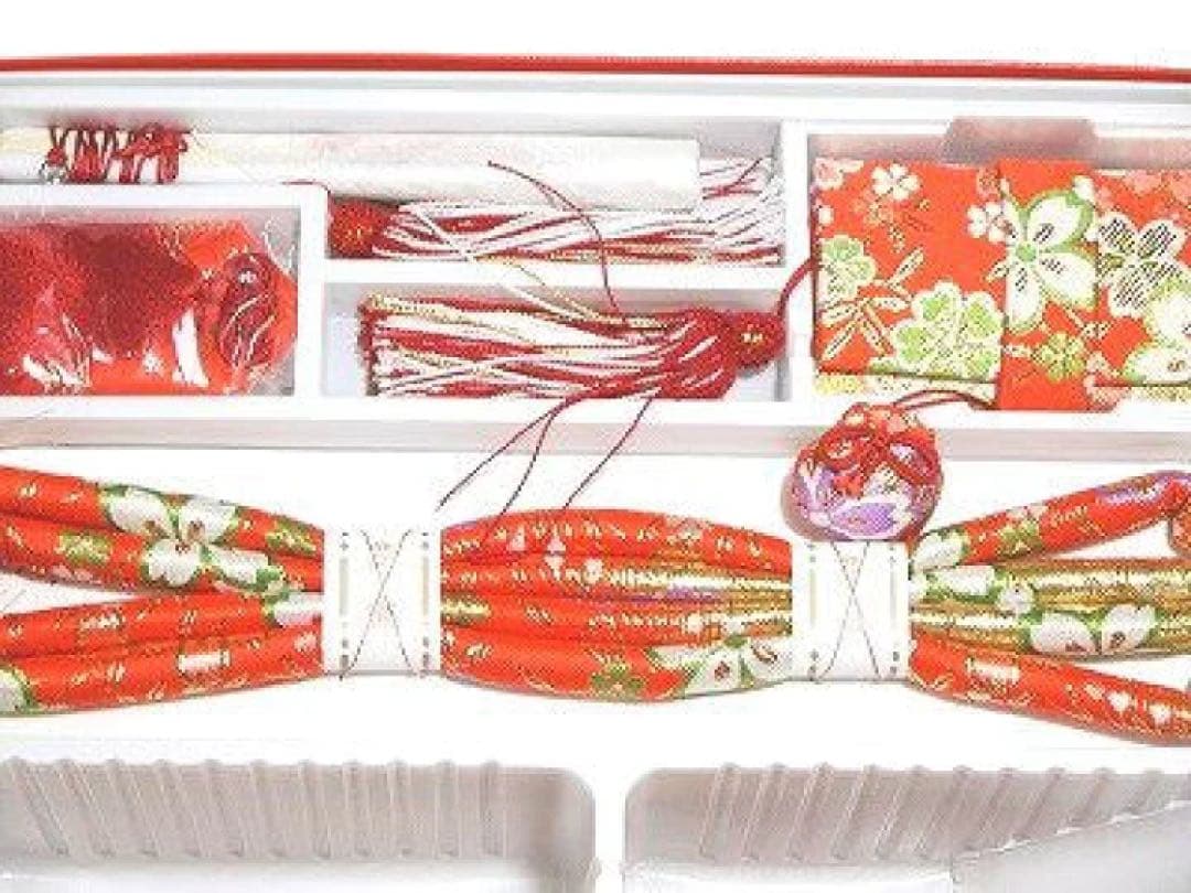 七五三お祝い 女児 箱迫 はこせこ7点セット 3歳用 金襴 3J 赤 桜