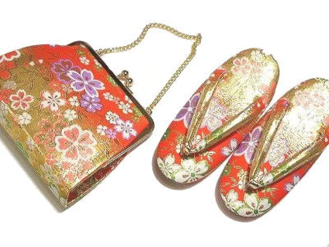 七五三お祝い 女児 箱迫 はこせこ7点セット 3歳用 金襴 3J 赤 桜