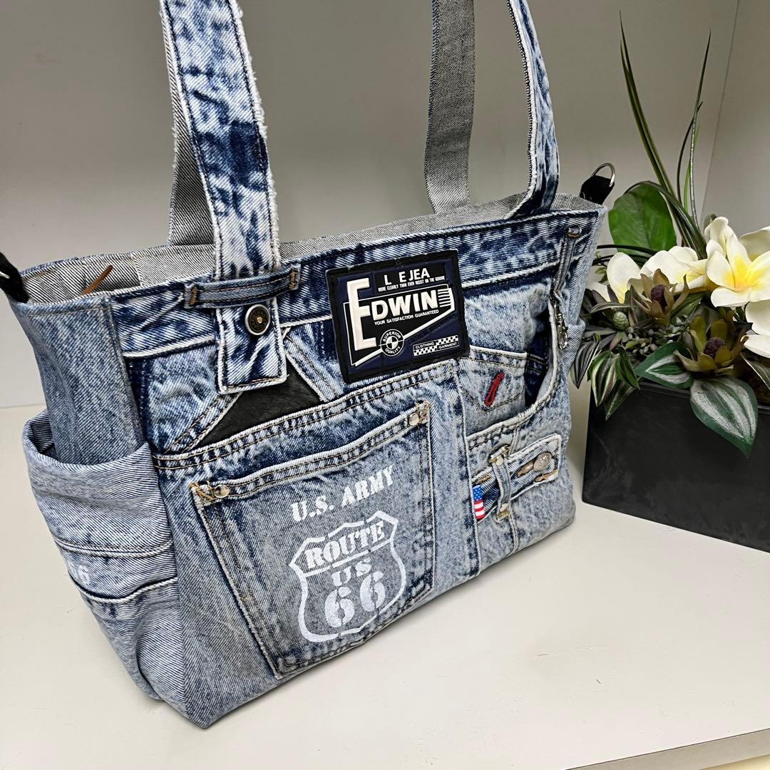デニムリメイクバック　トートバッグ　big size ショルダー　ハンドメイド