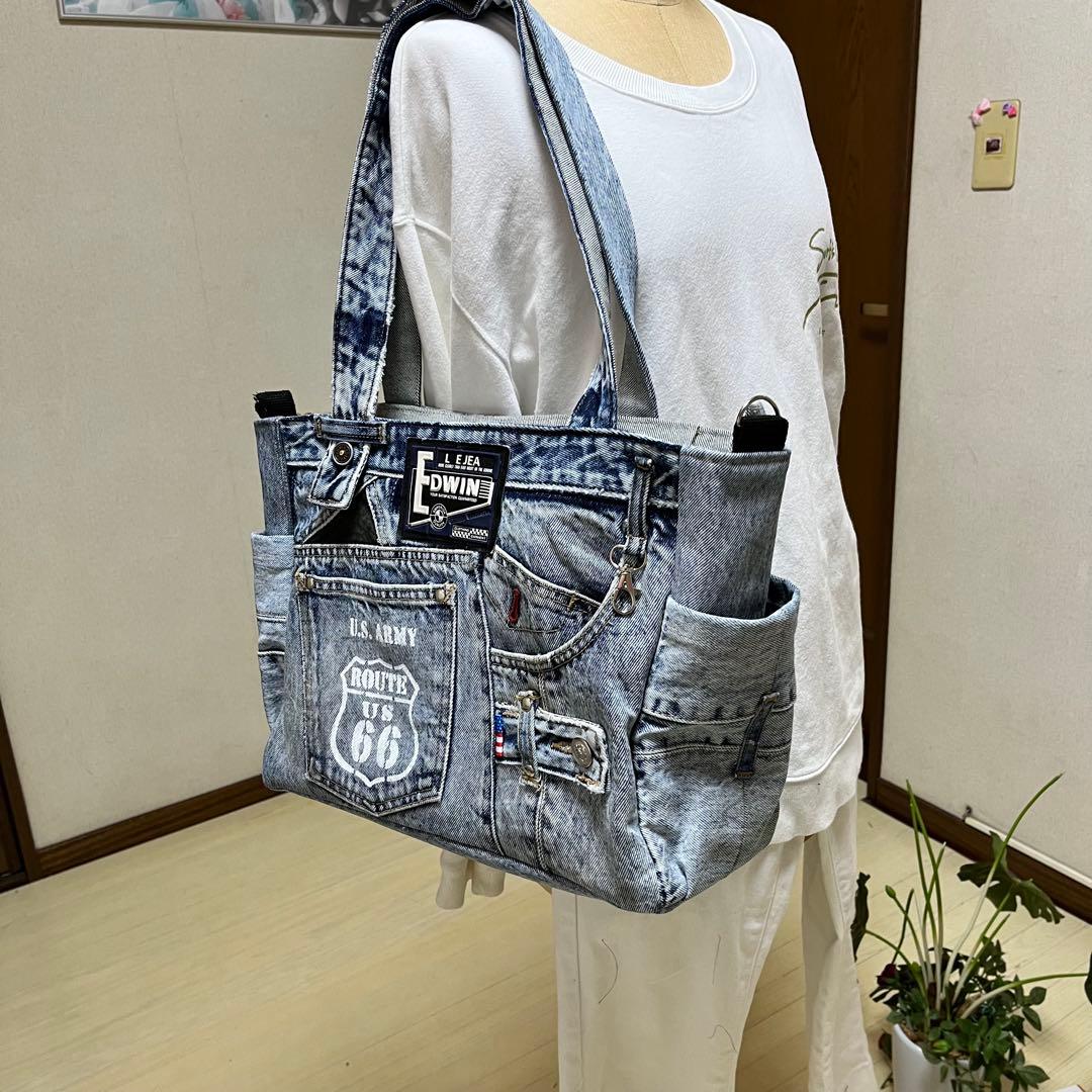 デニムリメイクバック　トートバッグ　big size ショルダー　ハンドメイド
