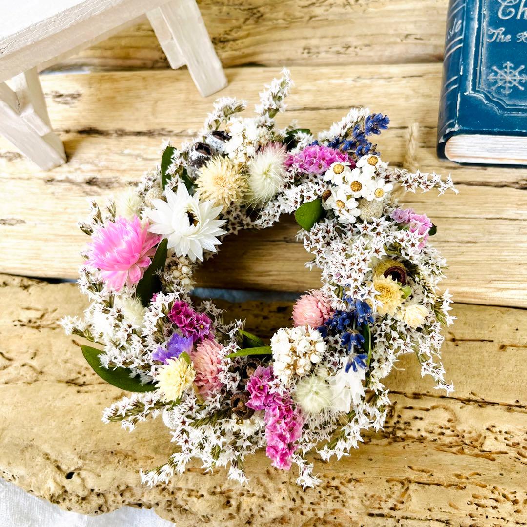 ドライフラワーリース　ドライフラワースワッグ　ユーカリ　ラナンキュラス  紫陽花