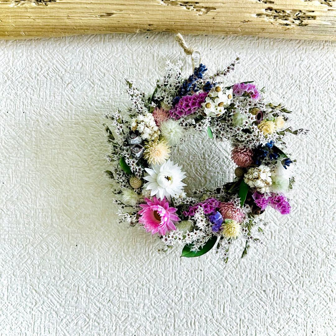 ドライフラワーリース　ドライフラワースワッグ　ユーカリ　ラナンキュラス  紫陽花