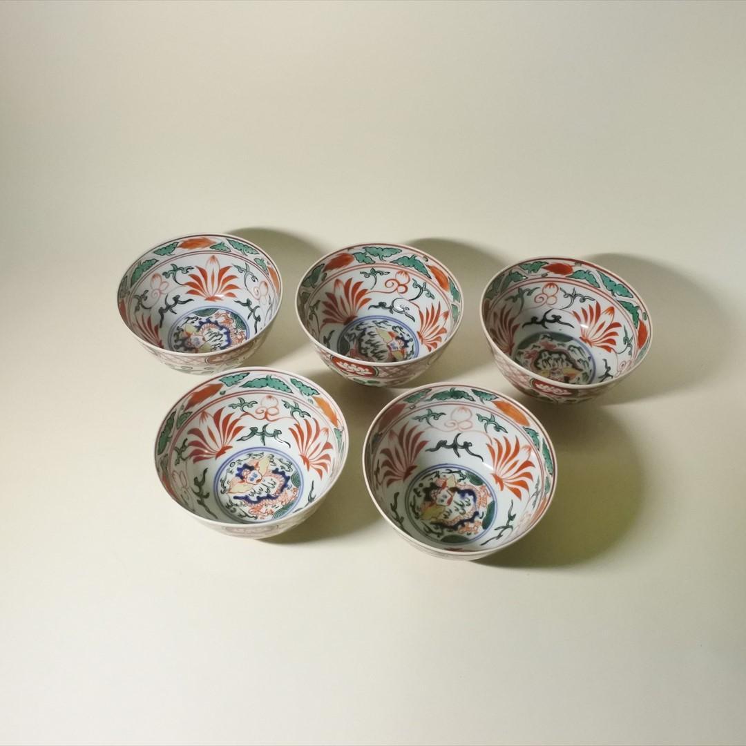 江戸後期　伊万里　色絵　碗　５客　骨董品　アンティーク