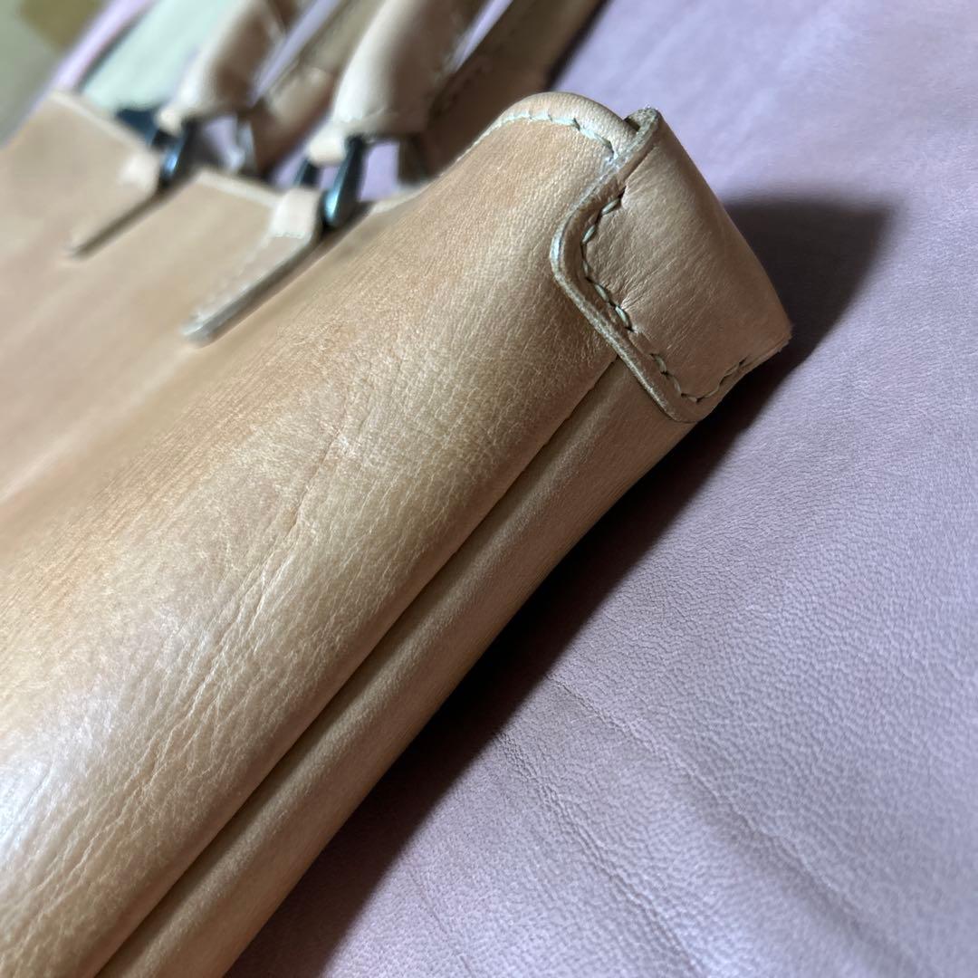 ヌメ革　総手縫　トートバッグ 大きめ　タンニン鞣し
