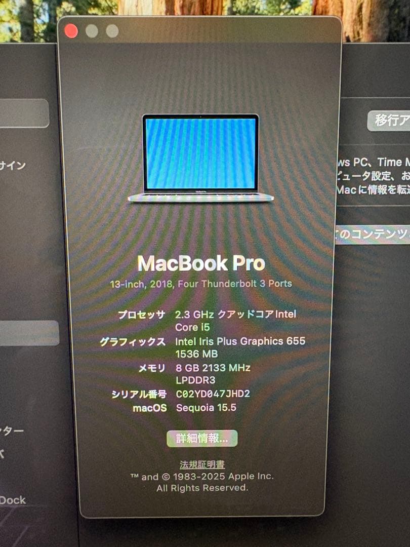 MacBook Pro 13インチ 2018/i5/8GB/256GB