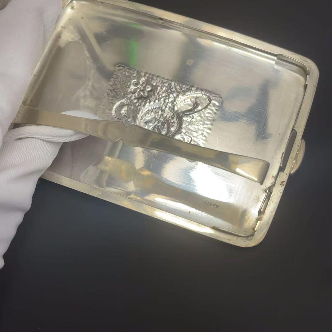 彫金家 岡部達男作 純銀 SILVER製 蛾文 彫刻 シガレットケース
