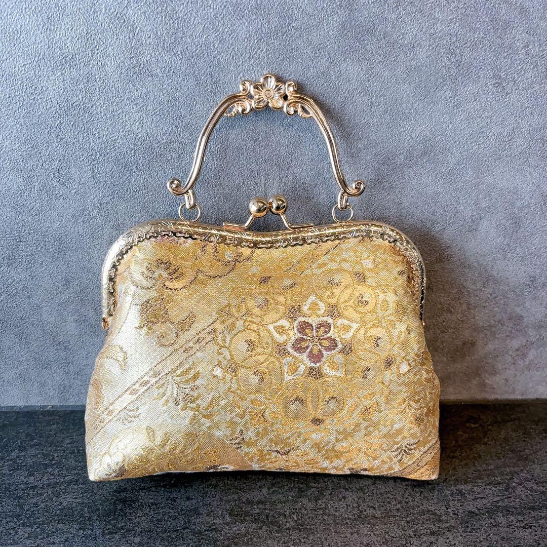2月新作♡煌彩箔♡佐賀錦プラチナ帯ゴールド口金♡高級フォーマルバッグ帯地バッグ