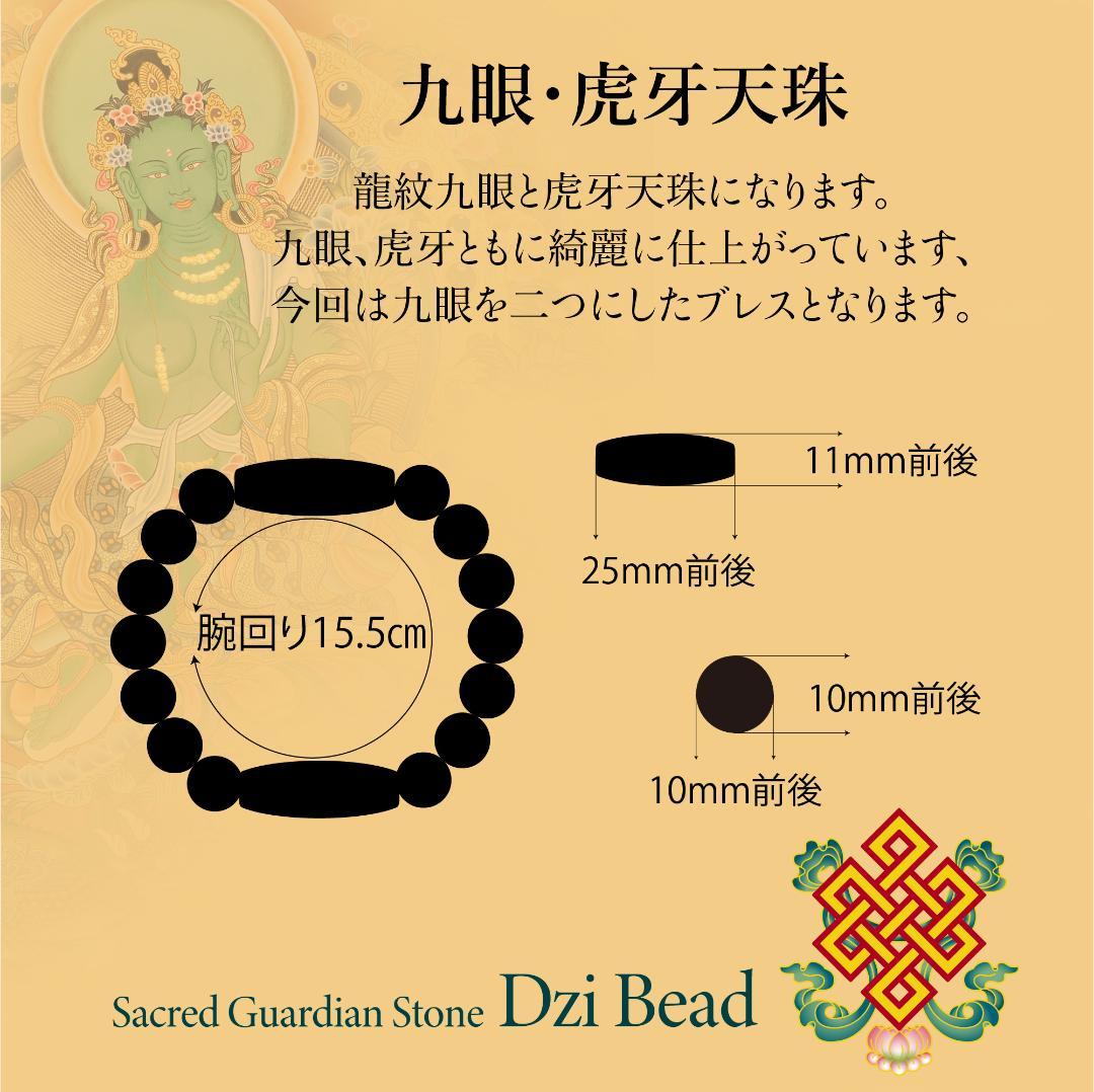 九眼　虎牙　チベット天珠　ブレスレット　Dzi Beads　No.c90