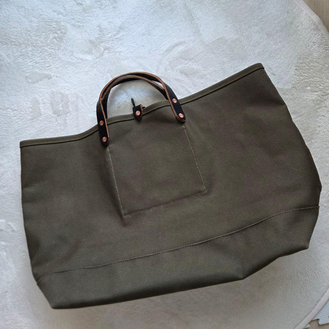 キャンバス トートバッグ オリーブ 大きめ カーキ レザーハンドル 帆布トート