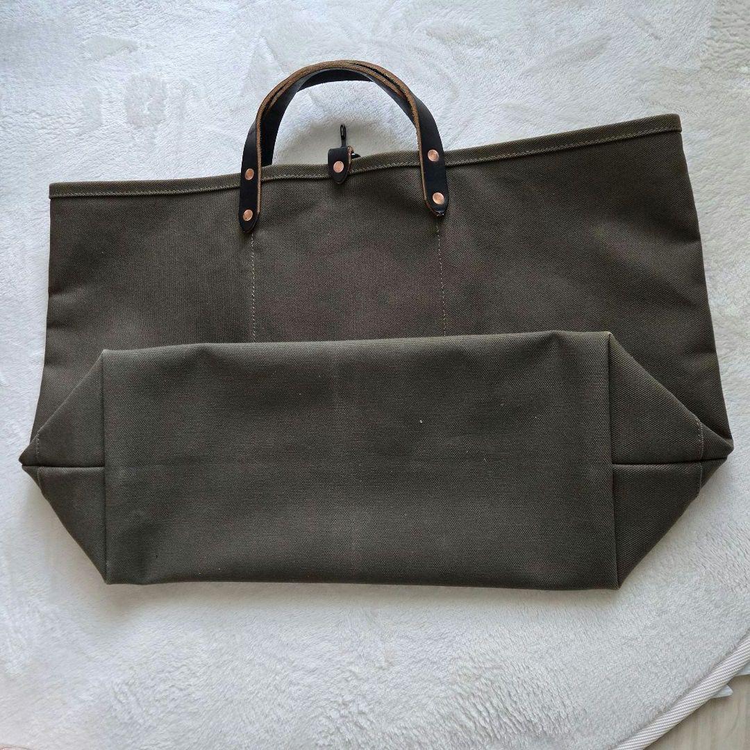 キャンバス トートバッグ オリーブ 大きめ カーキ レザーハンドル 帆布トート