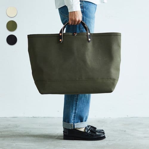 キャンバス トートバッグ オリーブ 大きめ カーキ レザーハンドル 帆布トート