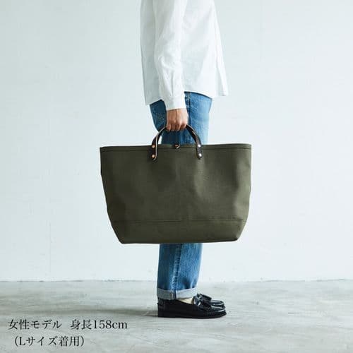 キャンバス トートバッグ オリーブ 大きめ カーキ レザーハンドル 帆布トート