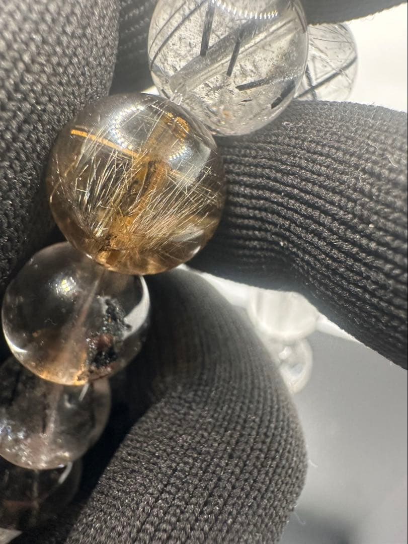 大玉14㎜ブラックトルマリン✖︎スモーキールチルクォーツ ゴールドルチル天然石