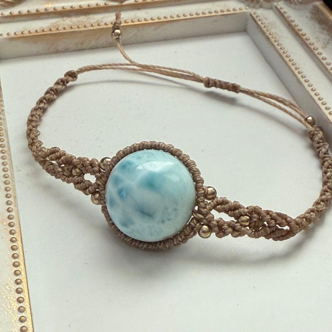 ラリマー ブレスレット 18.5mm 海模様 マクラメ【一点もの】