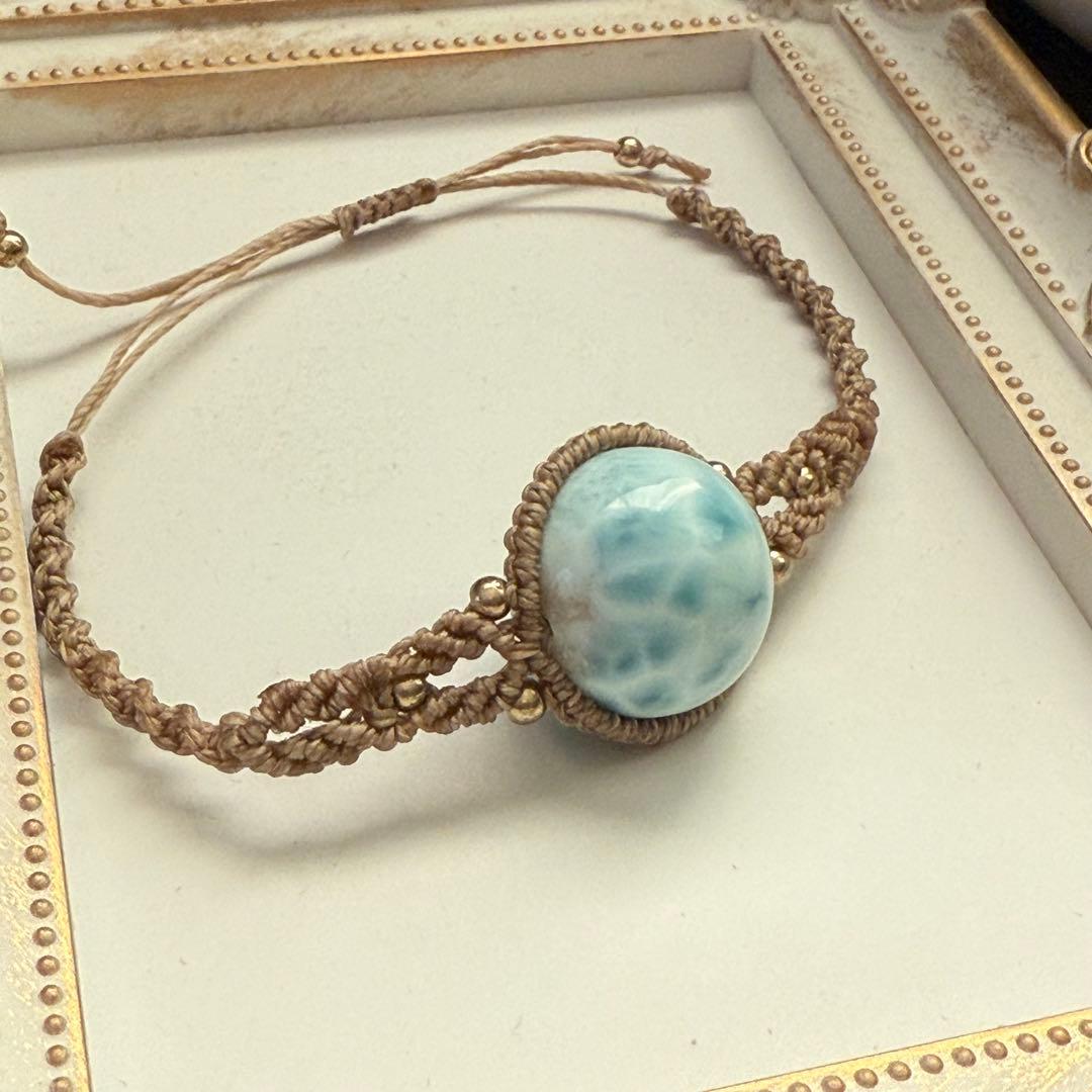 ラリマー ブレスレット 18.5mm 海模様 マクラメ【一点もの】