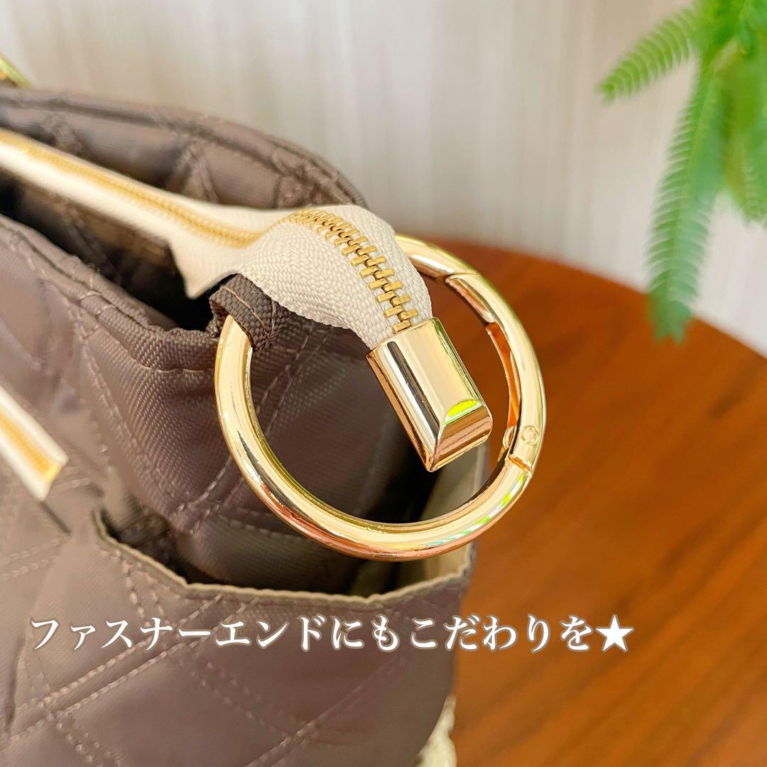 【newモデル春休み限定価格】7つのポケットバッグ（L）ナイロンキルト　ブラウン