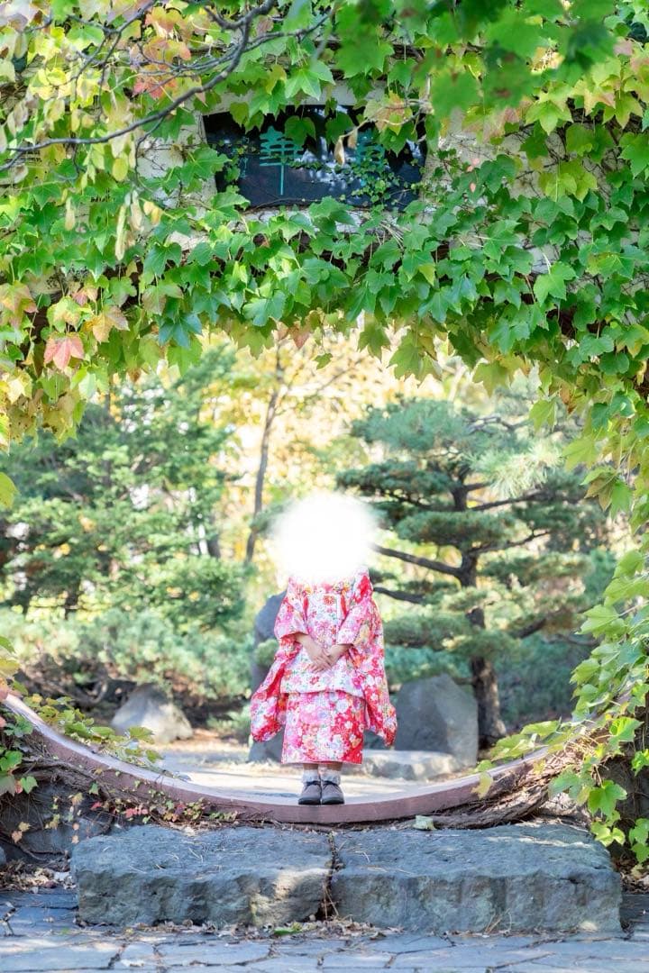 七五三用 赤色 花柄 着物　90-100