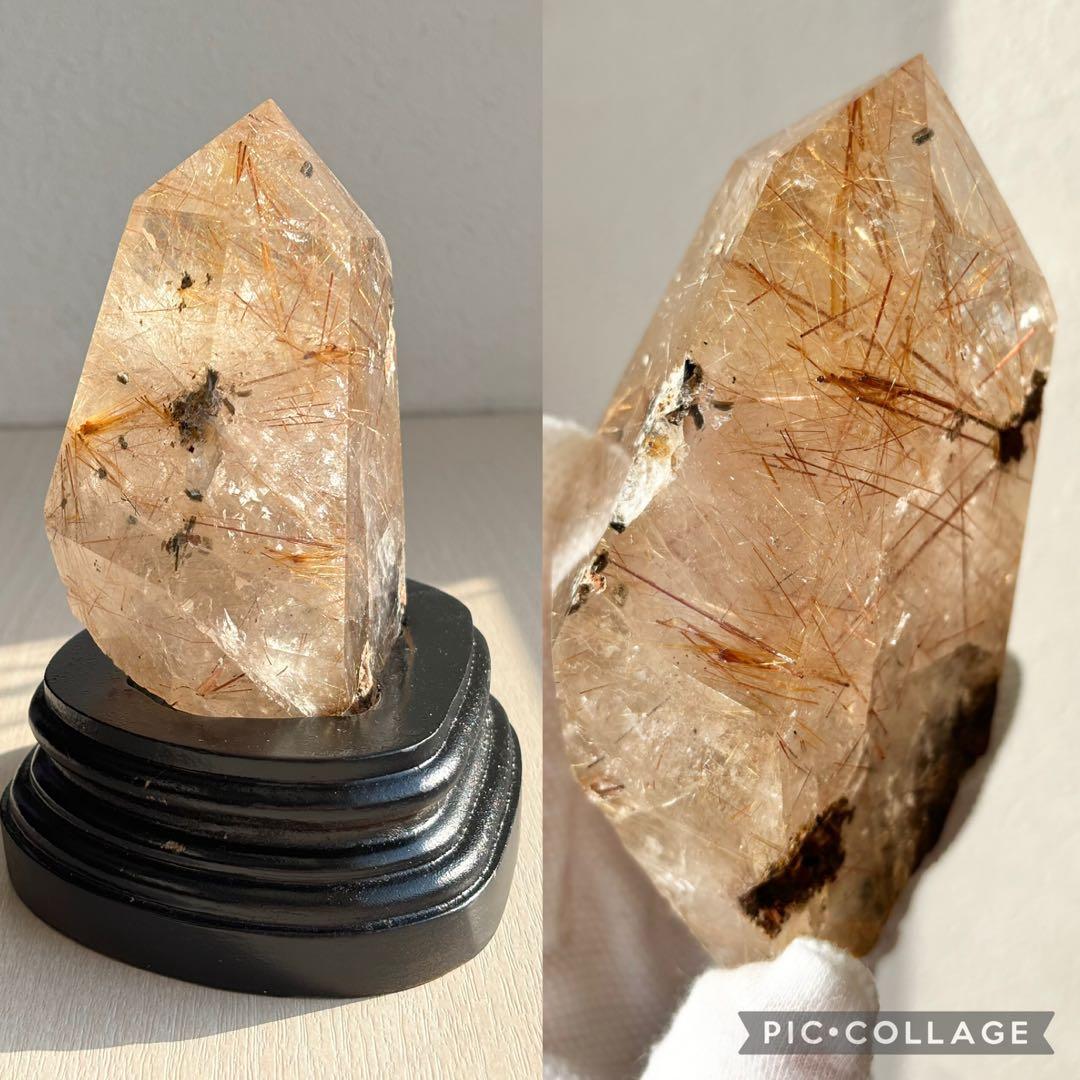 超希少美628g特大 ゴールドタイチンルチル 原石ポリッシュ　鉱物