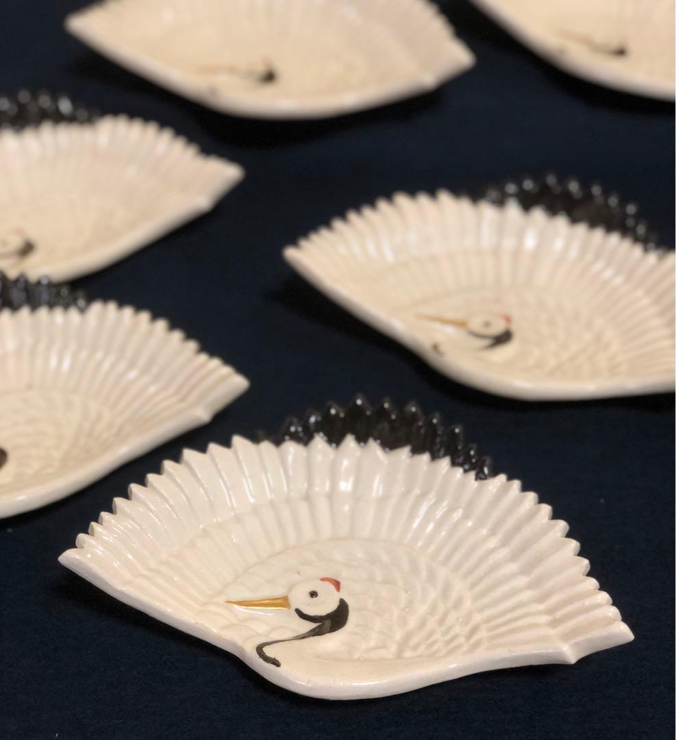 《R》美濃焼 三つ足 祝鶴皿 鶴形皿6客 変形皿 1f