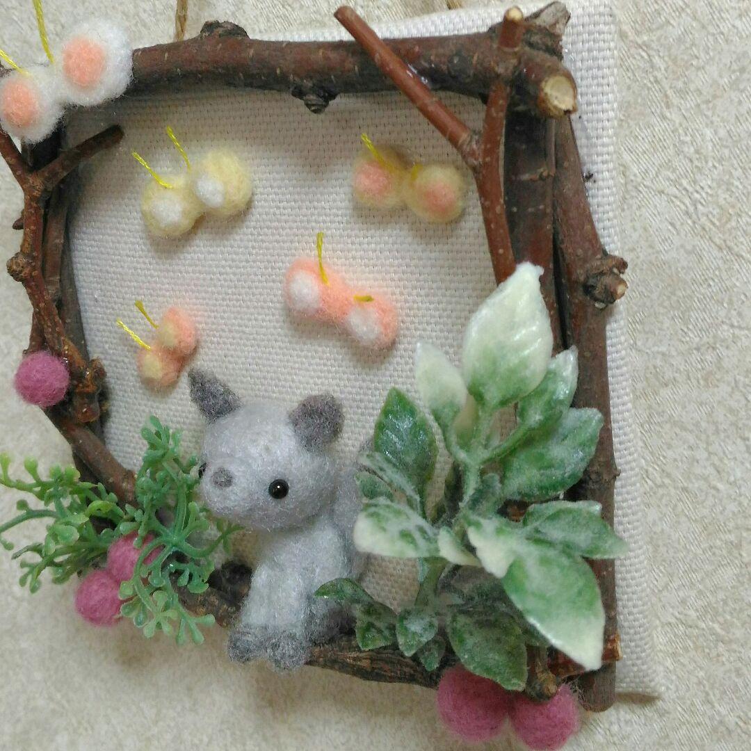 ✿あき様用✿羊毛フエルト✿ミニ額縁ふぅ✿ネコとチョウチョ✿