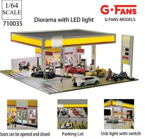 1/64shell GasStationシェルガソリンスタンド LEDライト付き