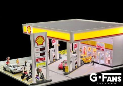 1/64shell GasStationシェルガソリンスタンド LEDライト付き