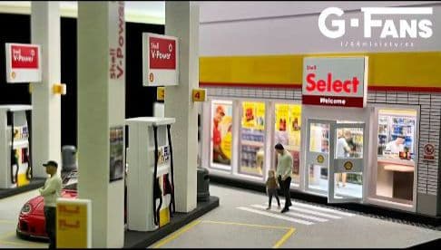 1/64shell GasStationシェルガソリンスタンド LEDライト付き
