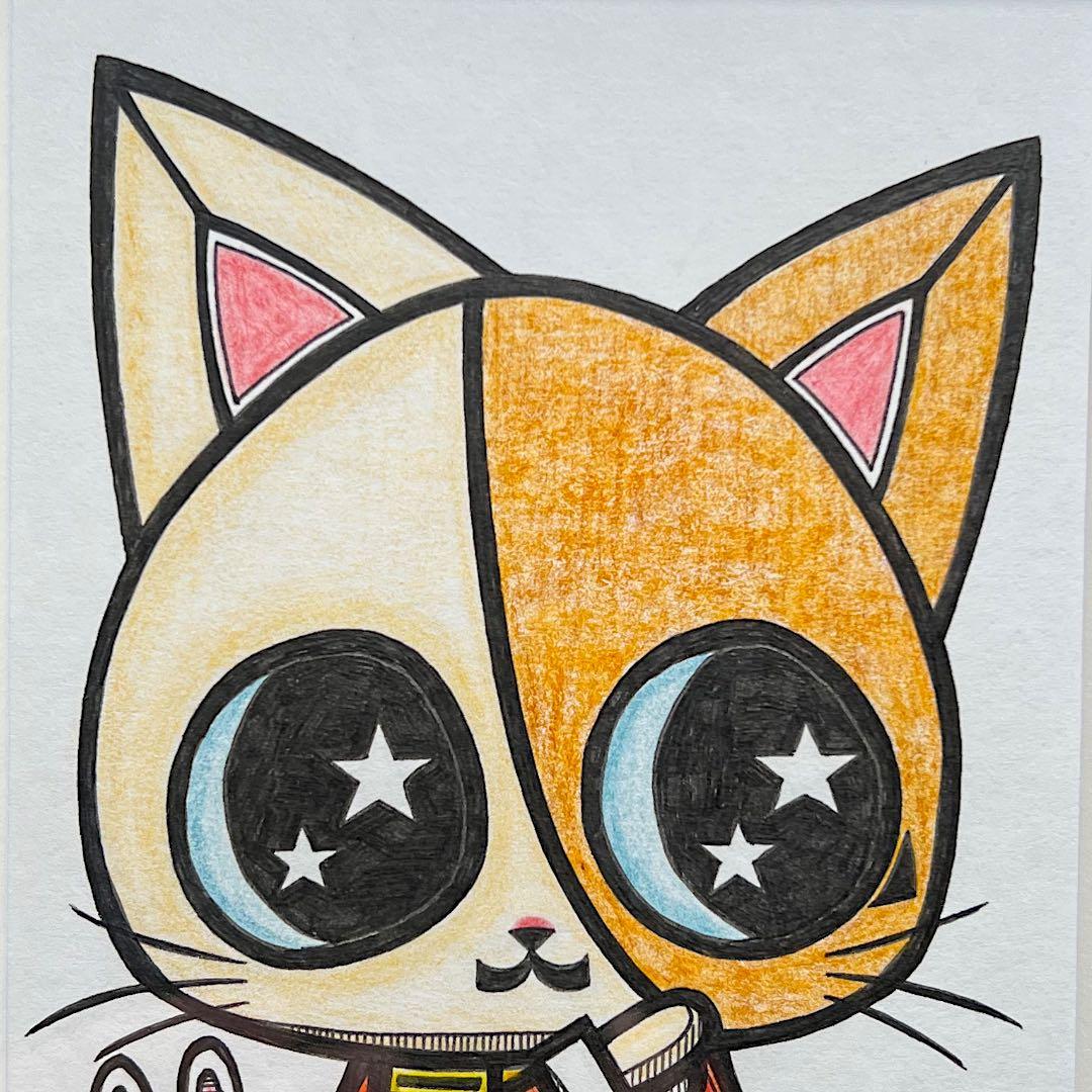 動物 原画 絵 手描き 癒し 猫 アート 一点物 額縁付 『レッド』