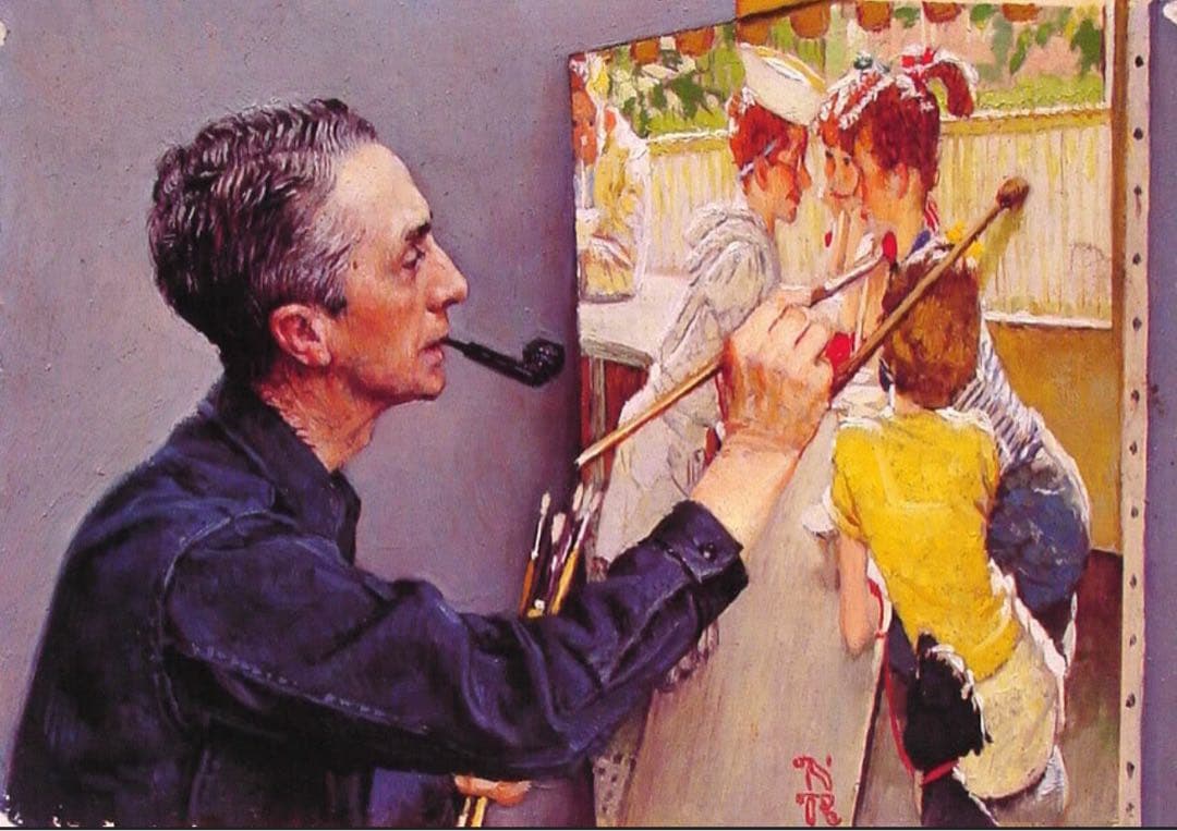 米80年代ノーマンロックウェルの映画のワンシーンのような芸術作品「医者と人形」